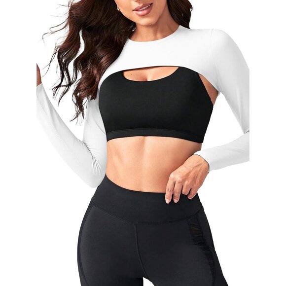 Women's Crop Top Bolero Shrug Long Sleeve Gym Workout Shirt breathable - Picture 5 of 5